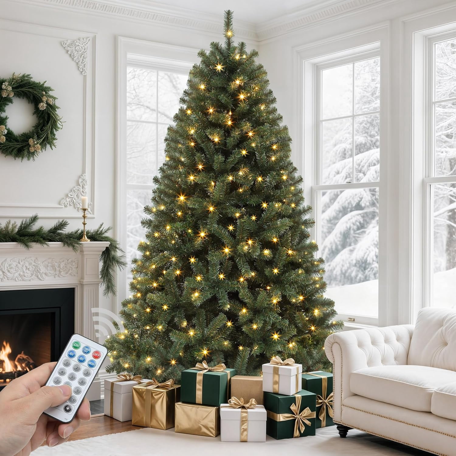 GOOBED 6FT Prelit Green Christmas Tree with Remote Control, Pre-Lit ...