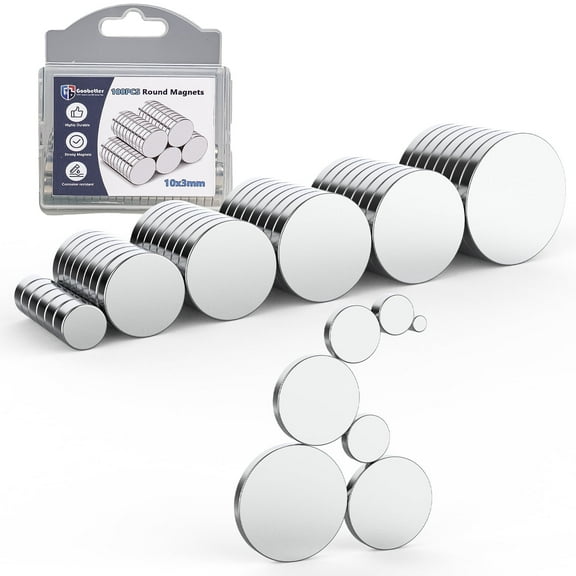 GOOBETTER Small Magnet 100Pcs Round Rare Earth Magnets, Tiny Strong Neodymium Disc Magnets for Whiteboard, Fridge, Office, Hobbies, Crafts and Dry Erase Board(10x3mm)