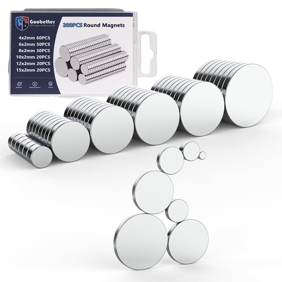 GOOBETTER Small Magnet 200Pcs Round Rare Earth Magnets, Tiny Strong Neodymium Disc Magnets for Whiteboard, Fridge, Office, Hobbies, Crafts and Dry Erase Board(2mm-Set)