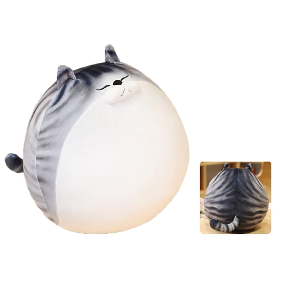 GOOC 12 Inch Gray Striped Tabby Cat Stuffed Animals Round Fat Striped Tabby Cat Plush Hugging Pillow Stuffed Cat Doll Plushies Gift for Kids and Lovers in Birthday, Christmas, Valentine's Day.. A101