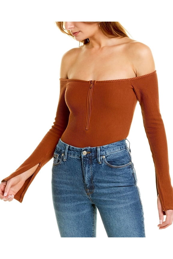 womens  1/2-Zip Bodysuit, 0, Brown