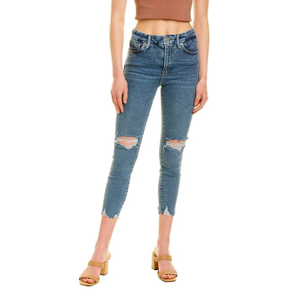 GOOD AMERICAN womens Good Waist Blue Crop Jean, 24, Blue