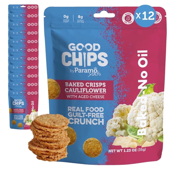 GOOD CHIPS Baked Cauliflower Aged Cheese Chips, 12-Pack, 1.23oz Bags