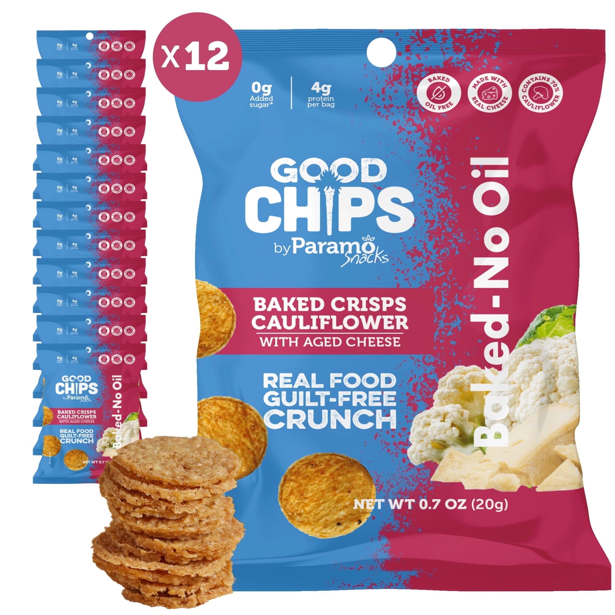 GOOD CHIPS Baked Cauliflower Aged Cheese Chips, 12-Pack, 0.7oz Bags ...