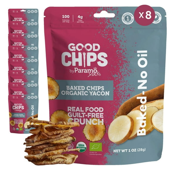 GOOD CHIPS Baked Organic Yacon Chips, 8-Pack, 1oz Bags