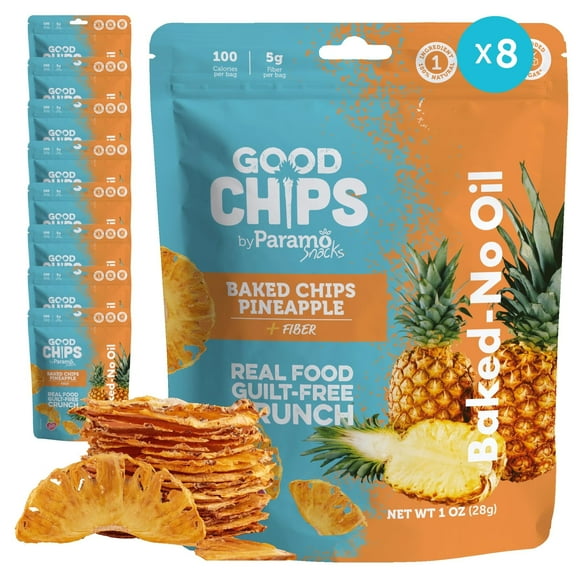 GOOD CHIPS Baked Pineapple Chips, 8-Pack, 1oz Bags