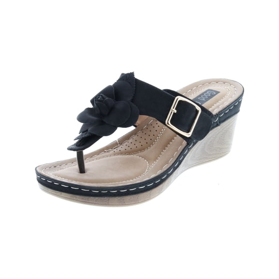 GOOD CHOICE Womens Black .5 Platform Cushioned Flora Round Toe Wedge Slip On Thong Sandals 7.5 M