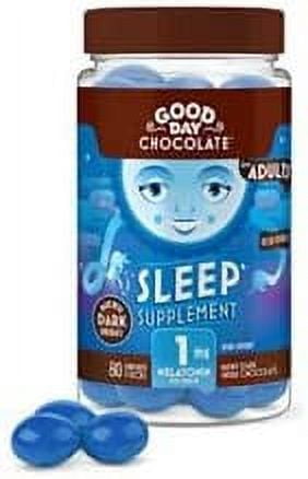 Good Day Chocolate Natural Melatonin for Adults, Sleep Aid Supplement with 1mg Melatonin, Fair Trade and Non-GMO Dark Chocolate, Chamomile, 80 Pieces