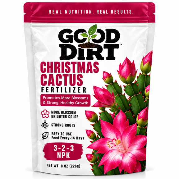 GOOD DIRT Christmas Cactus Fertilizer, 3-2-3 NPK Granular Plant Food, 8 oz with Promotes More Blossoms Strong Healthy Growth