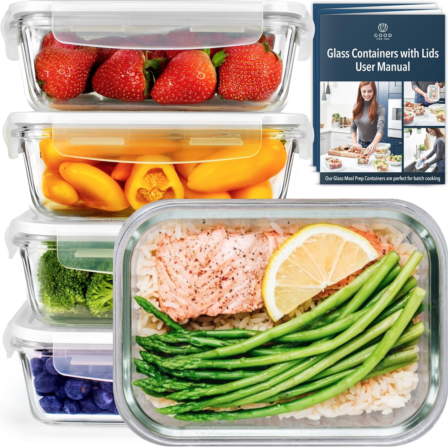 Nice Container House GOOD FOR YOU Glass Containers with Lids Meal Prep Microwave Lunch Box ...