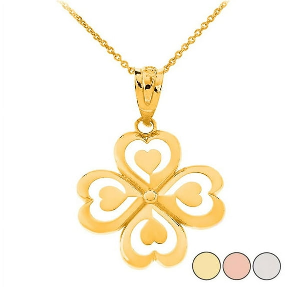 GOOD LUCK CHARM SHAMROCK HEART CLOVER QUARTET PENDANT NECKLACE IN SOLID GOLD (YELLOW/ROSE/WHITE) : 10K Pendant with 16" chain