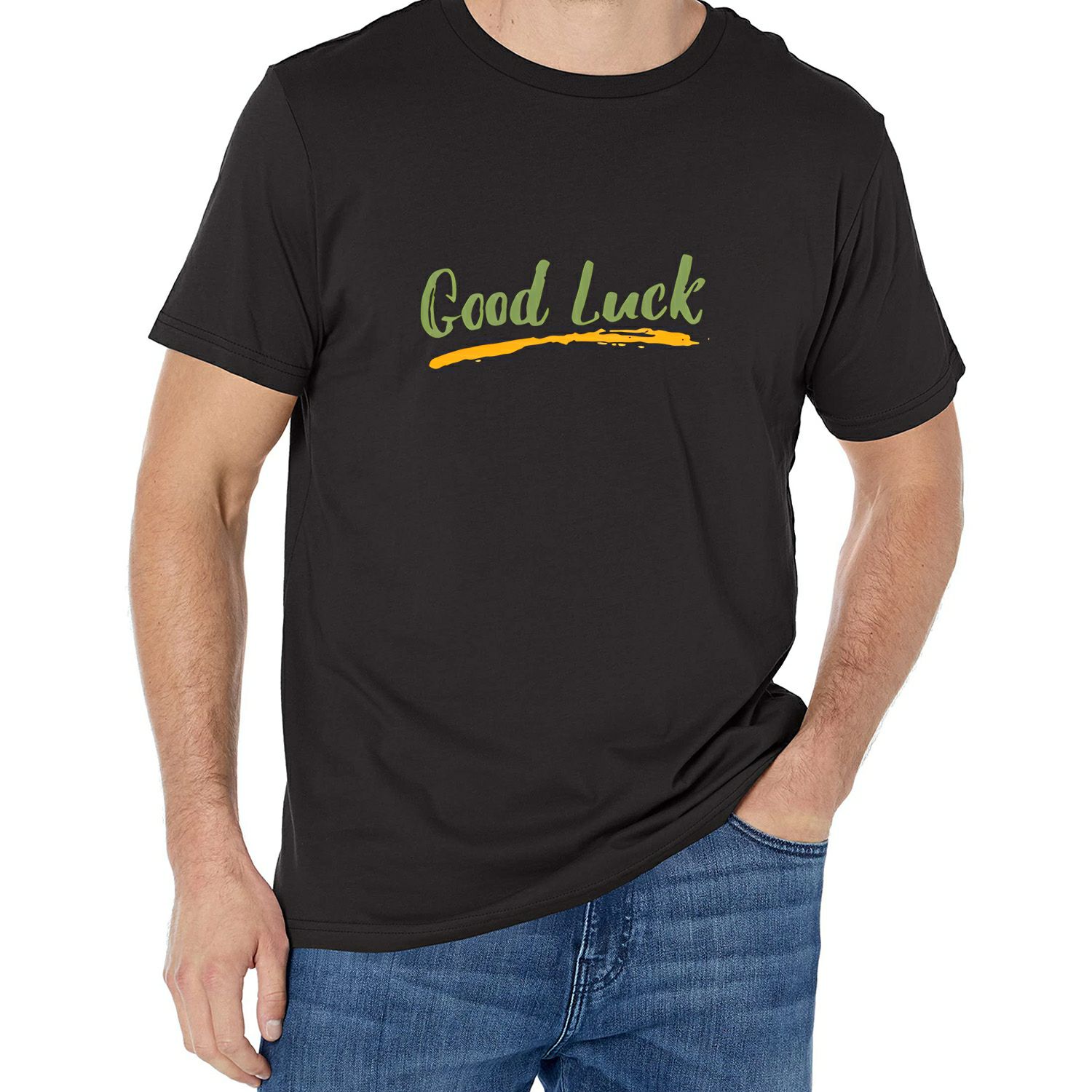 GOOD LUCK Casual Mens T Shirt Black Large - Walmart.com