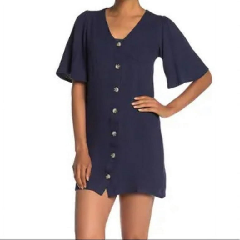 GOOD LUCK GEM Short sleeve Button Front Dress Navy Large