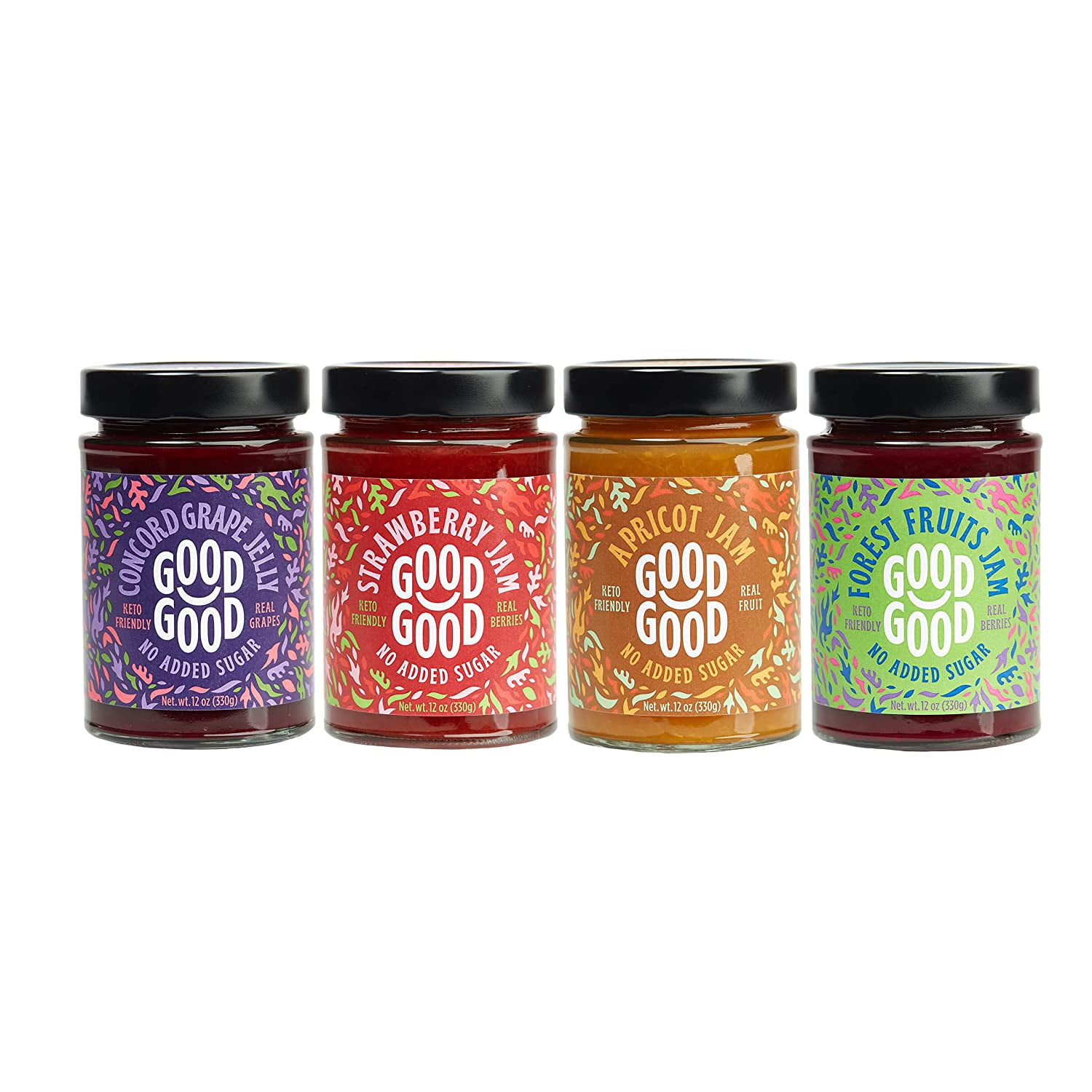 GOOD GOOD No Added Sugar Fruit Jam Variety Pack of 4 Keto Friendly