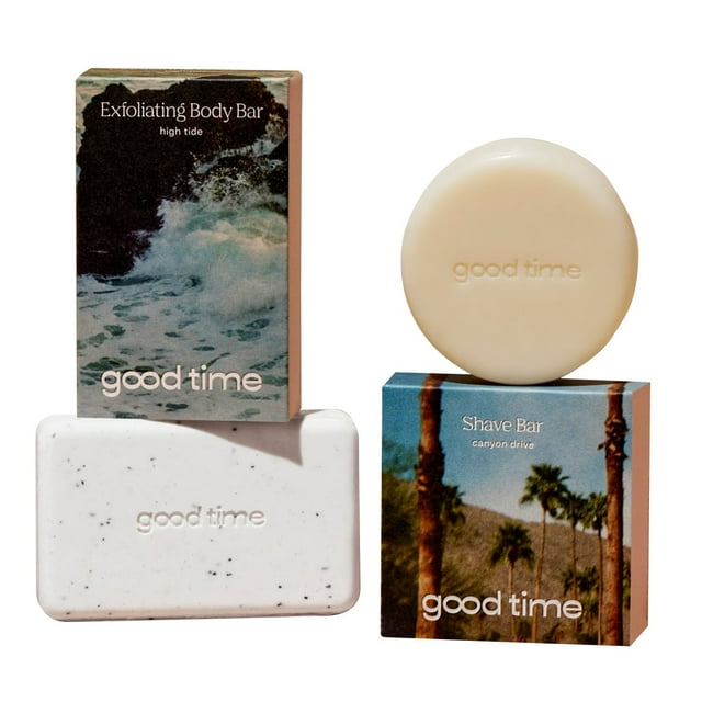 GOOD TIME Exfoliating Body AIF4 Bar & Moisturizing Shave Bar, Smooth