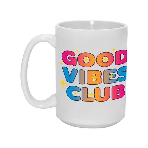 "GOOD VIBES CLUB" 15oz Cheerful Ceramic Mug - Double-Sided & Durable Drinkware for Positive Souls