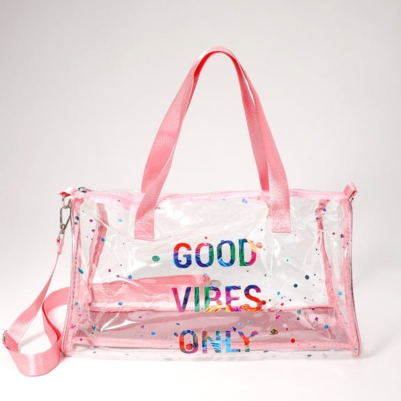 GOOD VIBES ONLY Message Printed Transparent Boston Bag / Crossbody Bag