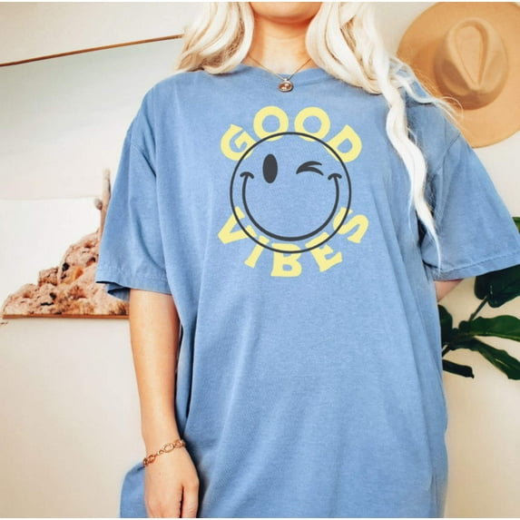 GOOD VIBES SMILEY FACE Garment Dyed Graphic T-Shirt