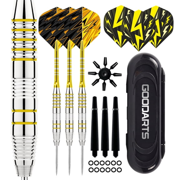 GOODARTS Darts Needle Set - 3 Pcs Hard Darts with Box, Replacement Dart Rod, Tail Wing & Fixer, Fit Family/Outdoor/Party/Competition/Parent-Youngsters