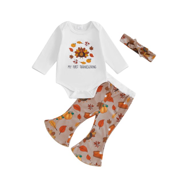 GOODLUCKY Baby Girl Thanksgiving Outfits Turkey Print Romper Pants