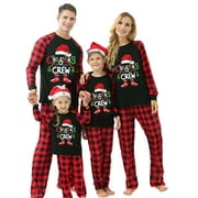 CAITZR GOODLUCKY Family Matching Christmas Pajamas, Baby Romper/Letter Christmas Hat Print Long Sleeve Tops + Plaid Pants Sleepwear Set