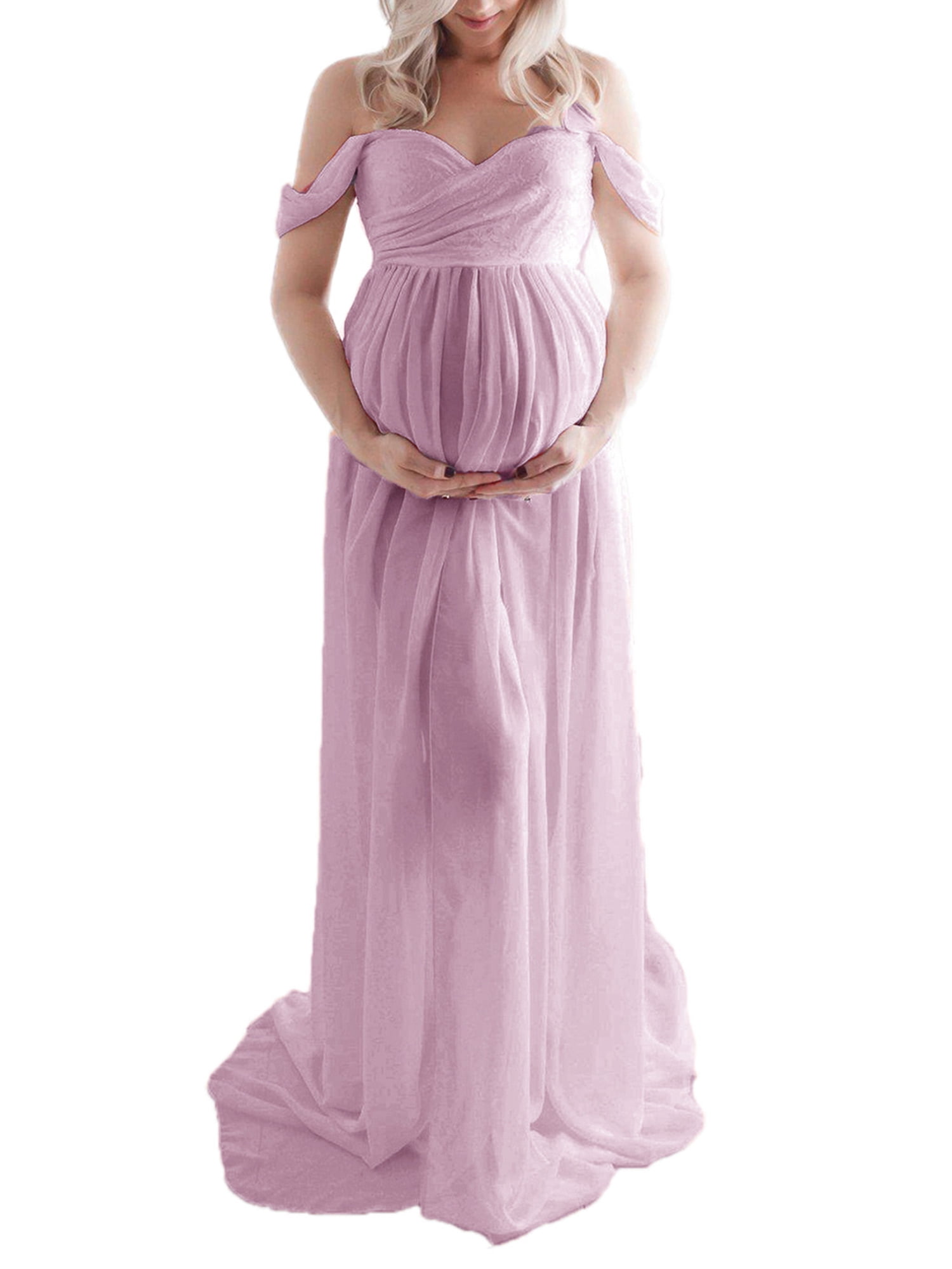 GOODLUCKY Maternity Dress for Photography Solid Color OffShoulder