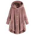 thumbnail image 1 of GOODLY Hooded Coat Womens Plush Jacket with Cat Ear Pocket Fleece Casual Overcoat Long Sleeve Coat,Pink,L, 1 of 1