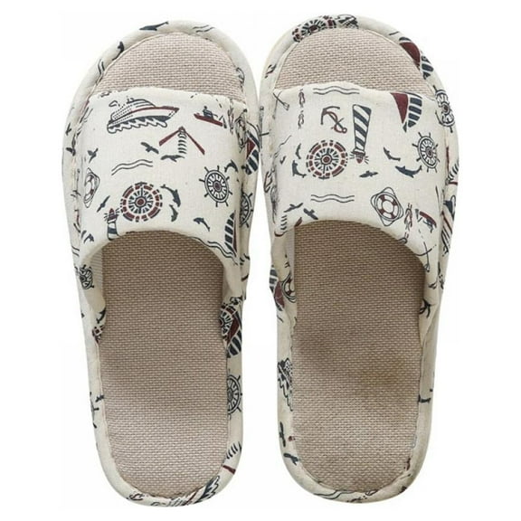 GOODLY Linen Plaid 1Pair Indoor Men and Slippers for Women Anti-Slip Shoes