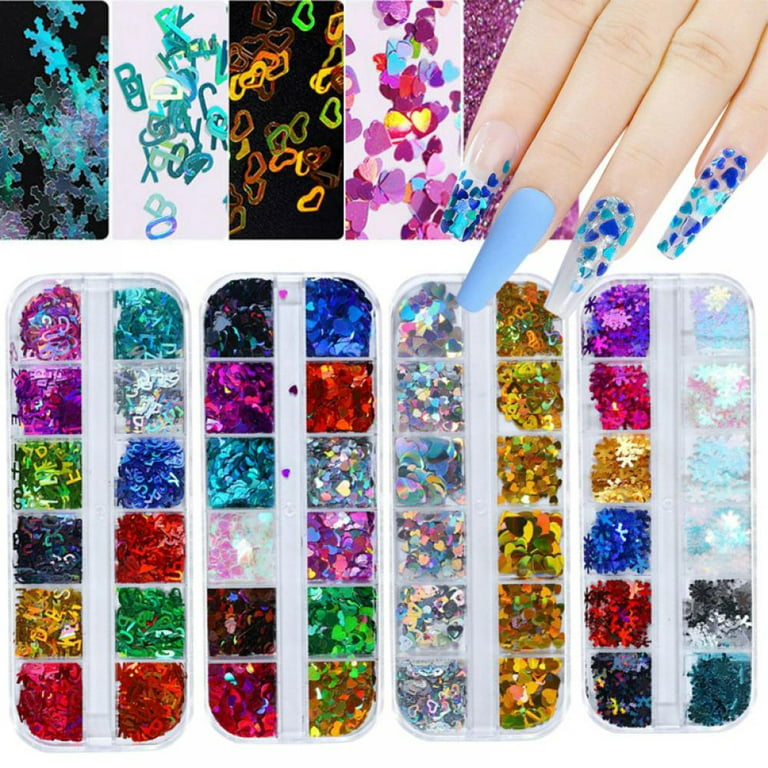 GOODLY Nail Glitter Set, 12 Colors Holographic Chunky Sequins, Glitter  Powder, for Cosmetic Face Nails Hair Eyes, Festival, Holiday Parties, Epoxy  Resin Craft Projects 