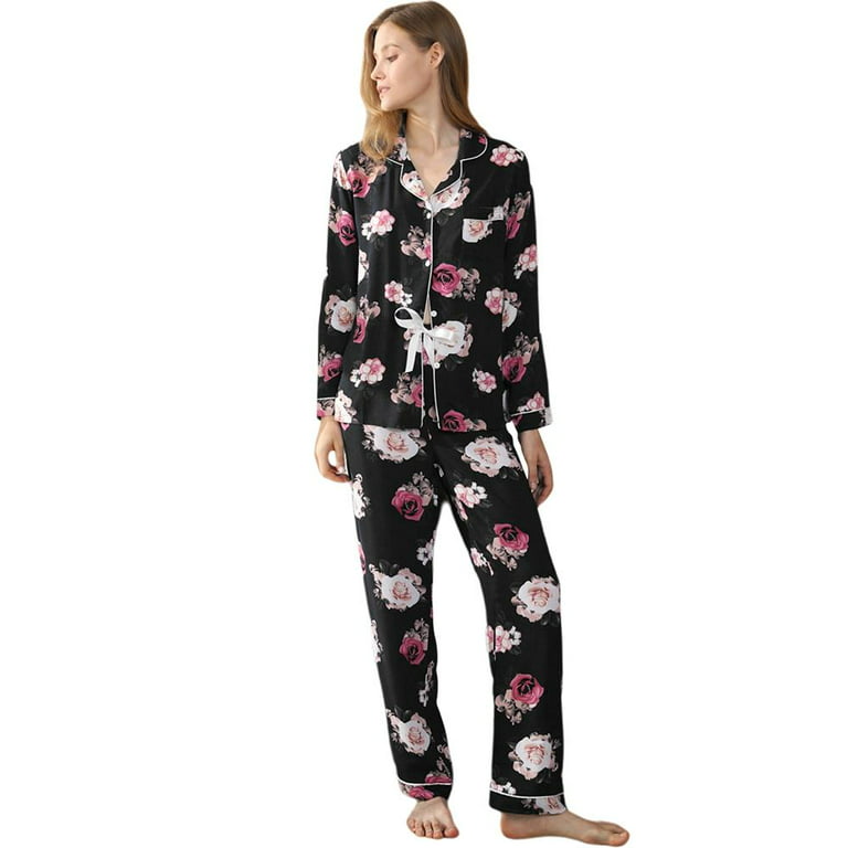 GOODLY Pajamas for Women Pjs Set Button Down Pajama Floral Long Sleeve  Sleepwear Lady Nightwear