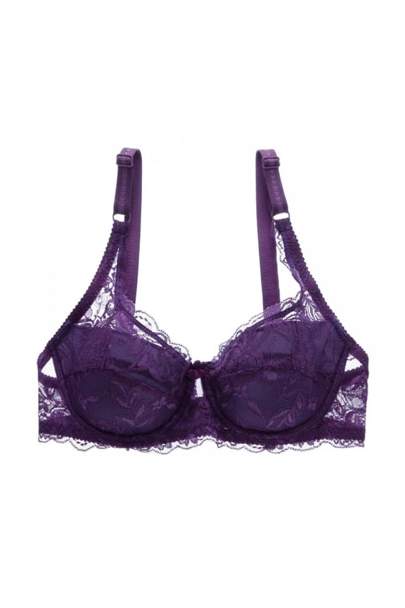 Women Lace Bra Sexy Unlined Underwire Push Up Bra Lingerie Intimates Bralette Women Full Lace Brassiere Underwear Bras,Purple,38B