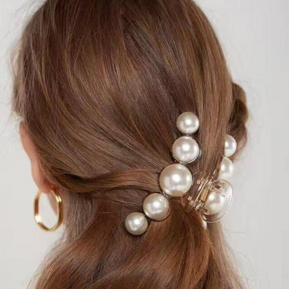 GOODLY Women Pearl Hair Claws Elegant Hair Clips Pins Large Ponytail Hair Accessories