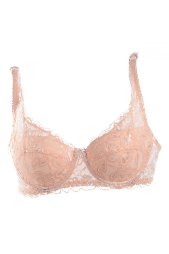 Women Sexy Underwire Padded Up Embroidery Lace Bra 32-40B Brassiere Bra Push Up Bras,Beige,34B