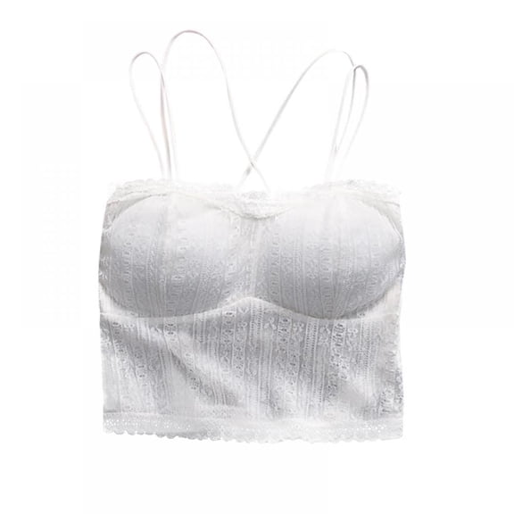 GOODLY Women's Wireless Floral Strappy Lace Bralette Bra Crop Padded Tops Cami Vest Tank