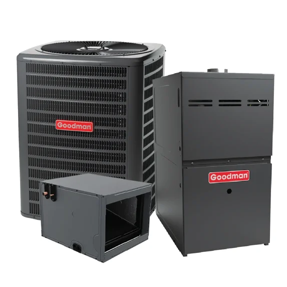 GOODMAN 3 TON 15.2 SEER2 AC & 80% AFUE 80K BTU GAS FURNACE SYSTEM - HORIZONTAL with 25FT Copper Line Set