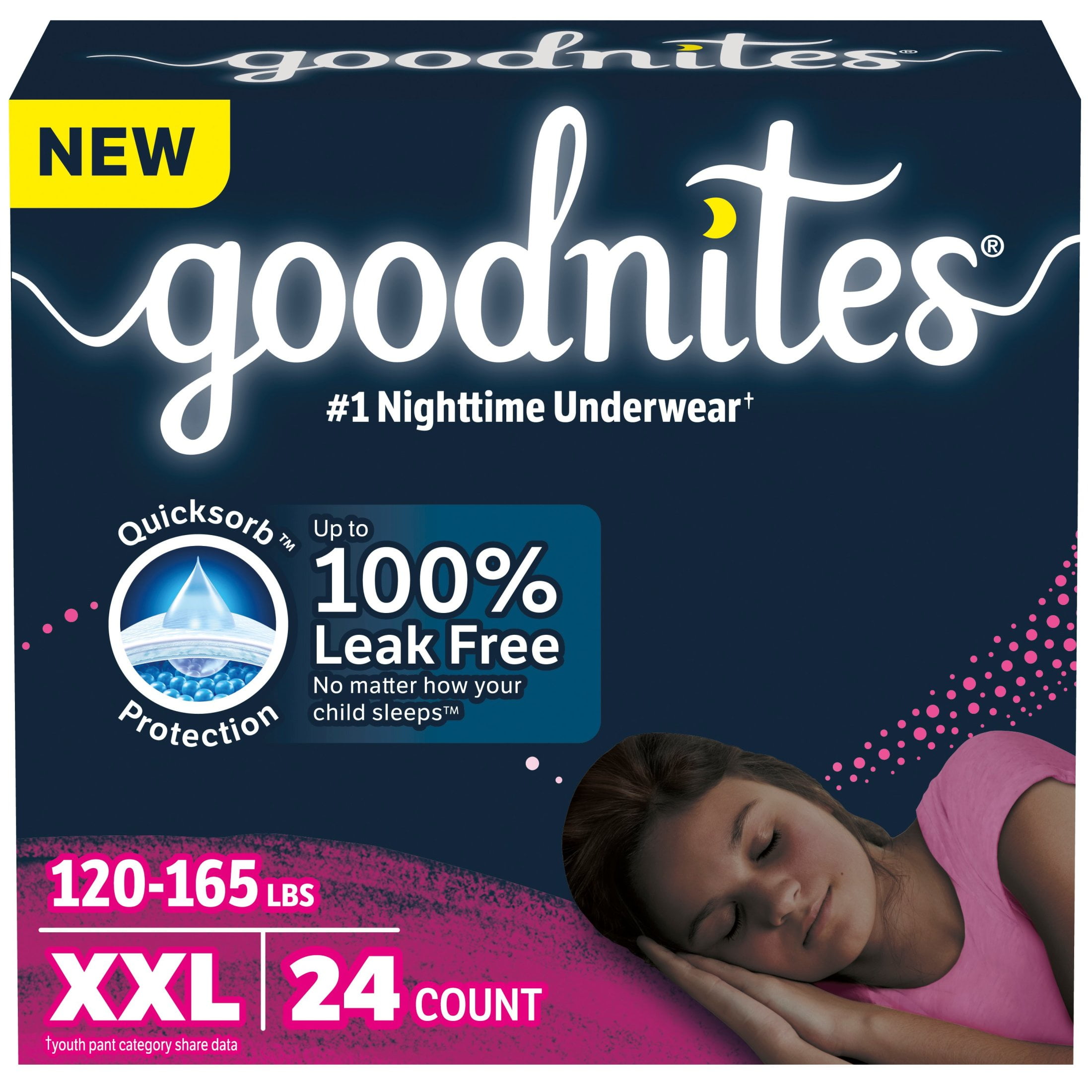 Goodnites Girls' Nighttime Underwear, Size XXL (120-165 lbs), 24 Ct (Select for More)