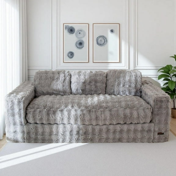 GOODONE 3 Seater Couch,Giant Bubbled Boneless Sofa Couch,Modern Comfy Floor Sofa with Armrests for Living Room and Apartments,No Assembly Required,Grey