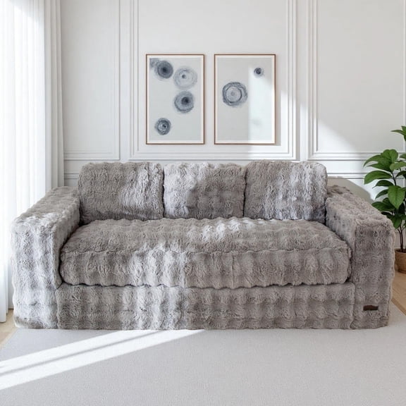 GOODONE 3 Seater Couch,Giant Bubbled Boneless Sofa Couch,Modern Comfy Floor Sofa with Armrests for Living Room and Apartments,No Assembly Required,Grey