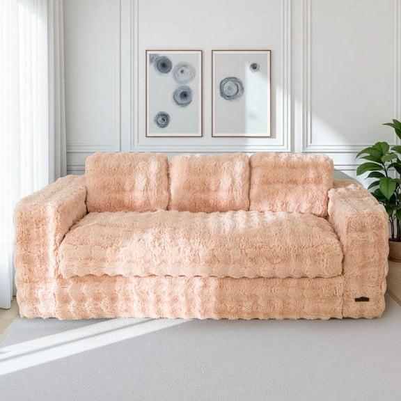 GOODONE 3 Seater Couch,Giant Bubbled Boneless Sofa Couch,Modern Comfy Floor Sofa with Armrests for Living Room and Apartments,No Assembly Required,Pink
