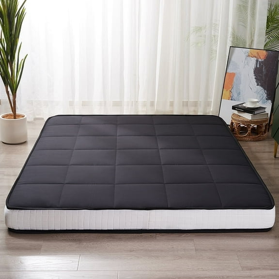 GOODONE 6" Thick Futon Mattress,Padded Japanese Floor Mattress Quilted Bed Mattress Topper,Extra Thick Folding Sleeping Pad,Black,Twin Size