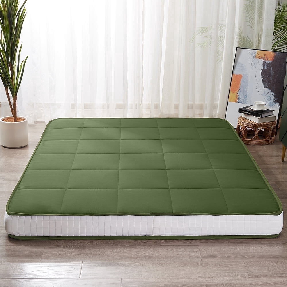 GOODONE 6" Thick Futon Mattress,Padded Japanese Floor Mattress Quilted Bed Mattress Topper,Extra Thick Folding Sleeping Pad,Green,Full Size
