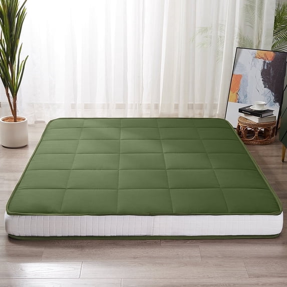 GOODONE 6" Thick Futon Mattress,Padded Japanese Floor Mattress Quilted Bed Mattress Topper,Extra Thick Folding Sleeping Pad,Green,Queen Size