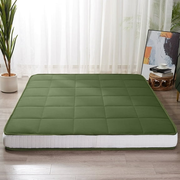 GOODONE 6" Thick Futon Mattress,Padded Japanese Floor Mattress Quilted Bed Mattress Topper,Extra Thick Folding Sleeping Pad,Green,Twin Size