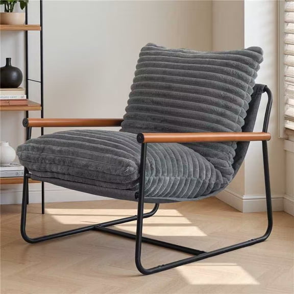 GOODONE Accent Chair for Adults,Plush Arm Chair with Wooden Arms Metal Frame for Living Room,Bedroom,Grey