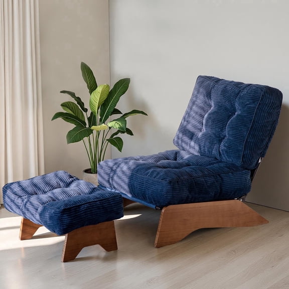 GOODONE Accent Chair with Ottoman,Adjustable Backrest Lounge Chair with Footrest Set,Tufted Reclining Chair for Living Room,Navy