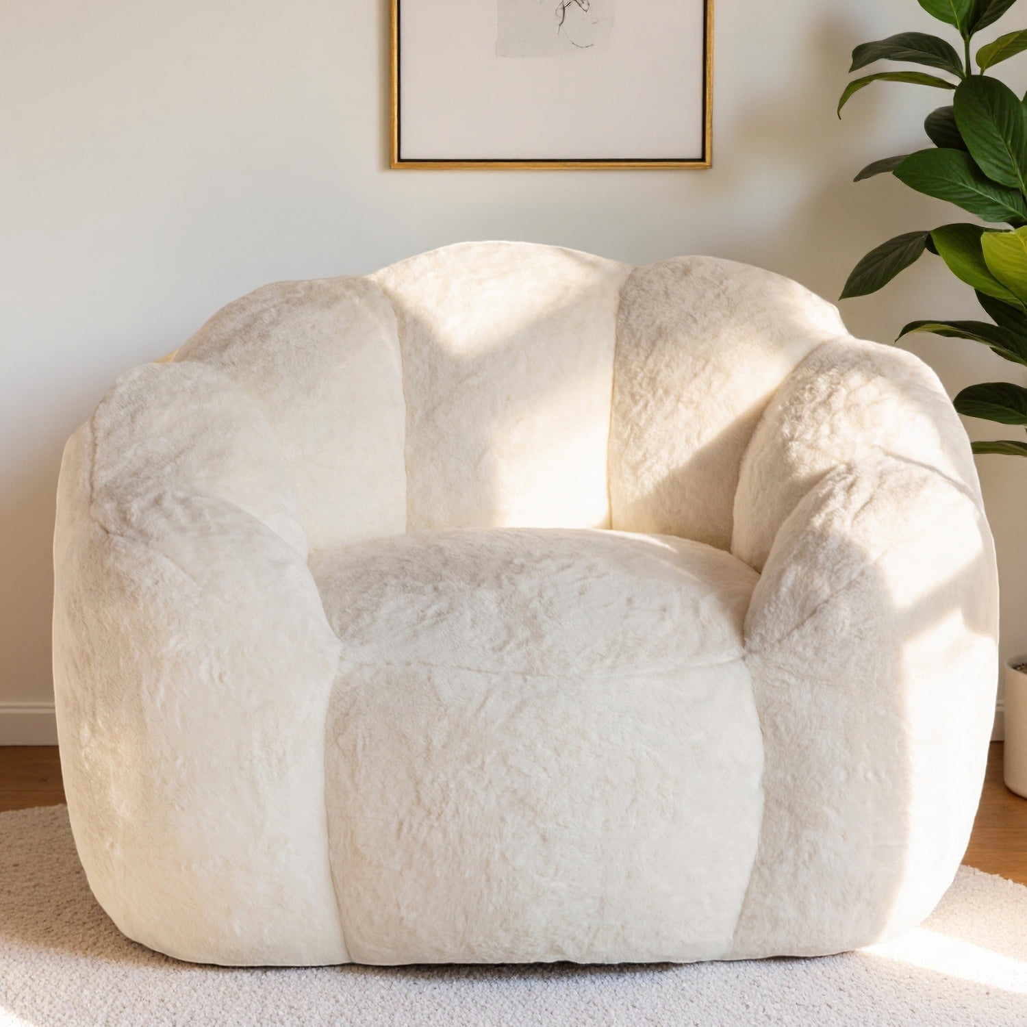 GOODONE Adult Bean Bag Chair,Flower Shaped Bean Bag Sofa,Super Soft Plush Reading Chair,High Elasticity Lazy Sofa,Suitable for Living Room and Bedroom,No Assembly Required,Beige,Single
