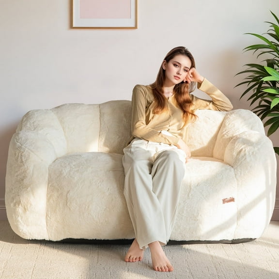 GOODONE Adult Bean Bag Chair,Flower Shaped Bean Bag Sofa,Super Soft Plush Reading Chair,High Elasticity Lazy Sofa,Suitable for Living Room and Bedroom,No Assembly Required,Beige,Double