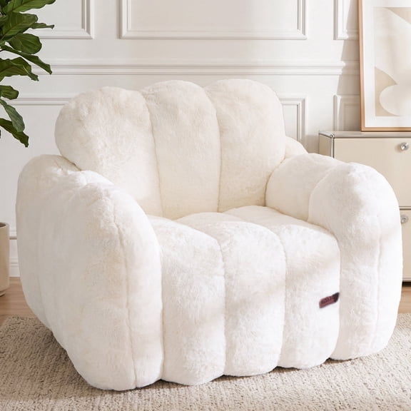 GOODONE Bean Bag Chair,Cloud Shaped Bean Bag Sofa for Adults,Super Soft Plush Lazy Sofa for Living Room and Bedroom,No Assembly Required,Beige