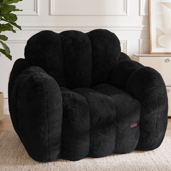 GOODONE Bean Bag Chair,Cloud Shaped Bean Bag Sofa for Adults,Super Soft Plush Lazy Sofa for Living Room and Bedroom,No Assembly Required,Black