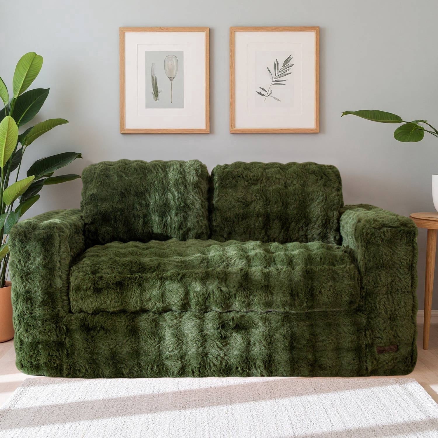 GOODONE Bean Bag Chair Sofa,Giant Loveseat Bubbled Boneless Couch,Modern Soft Comfy Plush Lazy Sofa for Living Room and Apartments,No Assembly Required,Green